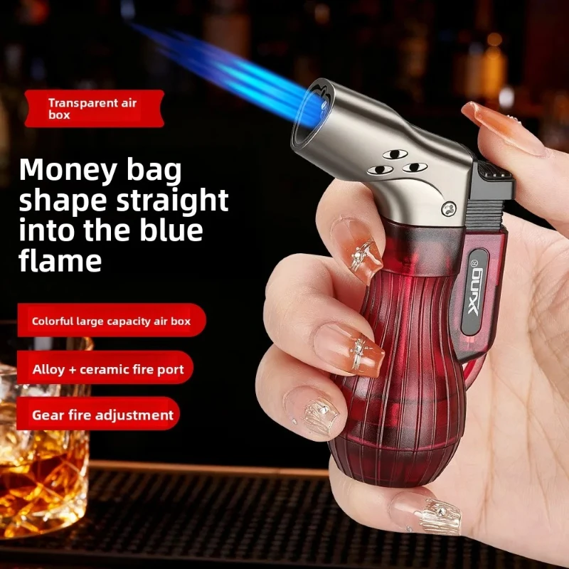 New Elbow Straight Jet Lighter - Transparent Tank High Firepower, Windproof for Cigar & Outdoor BBQ, Premium Gift for Men Tool