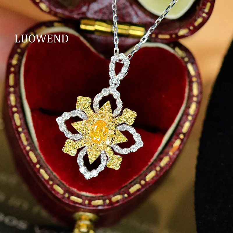 

Ожерелье LUOWEND из 100% белого золота 18 карат в винтажном стиле с натуральным желтым бриллиантом, подвеска для женщин, элитные ювелирные украшения для вечеринок