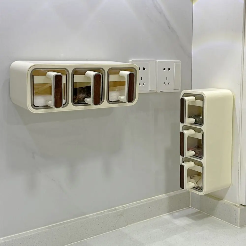 

Sealed Spice Storage Rack With Spoon No Punch Kitchen Storage Organizer 2/3 Grids Space Saving Spice Storage Container