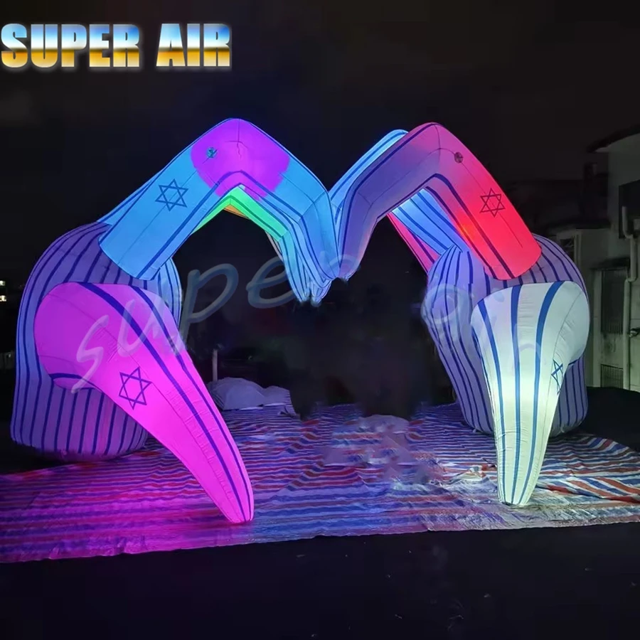 Arco inflable modelo de mano vívida de diseño innovador con iluminación LED colorida para fondo de escenario