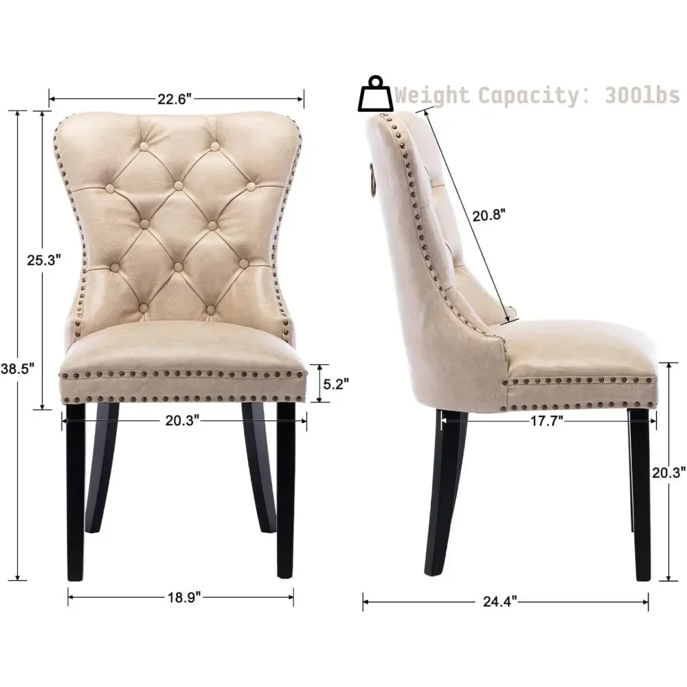 หนัง PU เก้าอี้รับประทานอาหาร MID Century Modern Tufted เก้าอี้ Armless ยางไม้เก้าอี้วินเทจ,ชุด 2