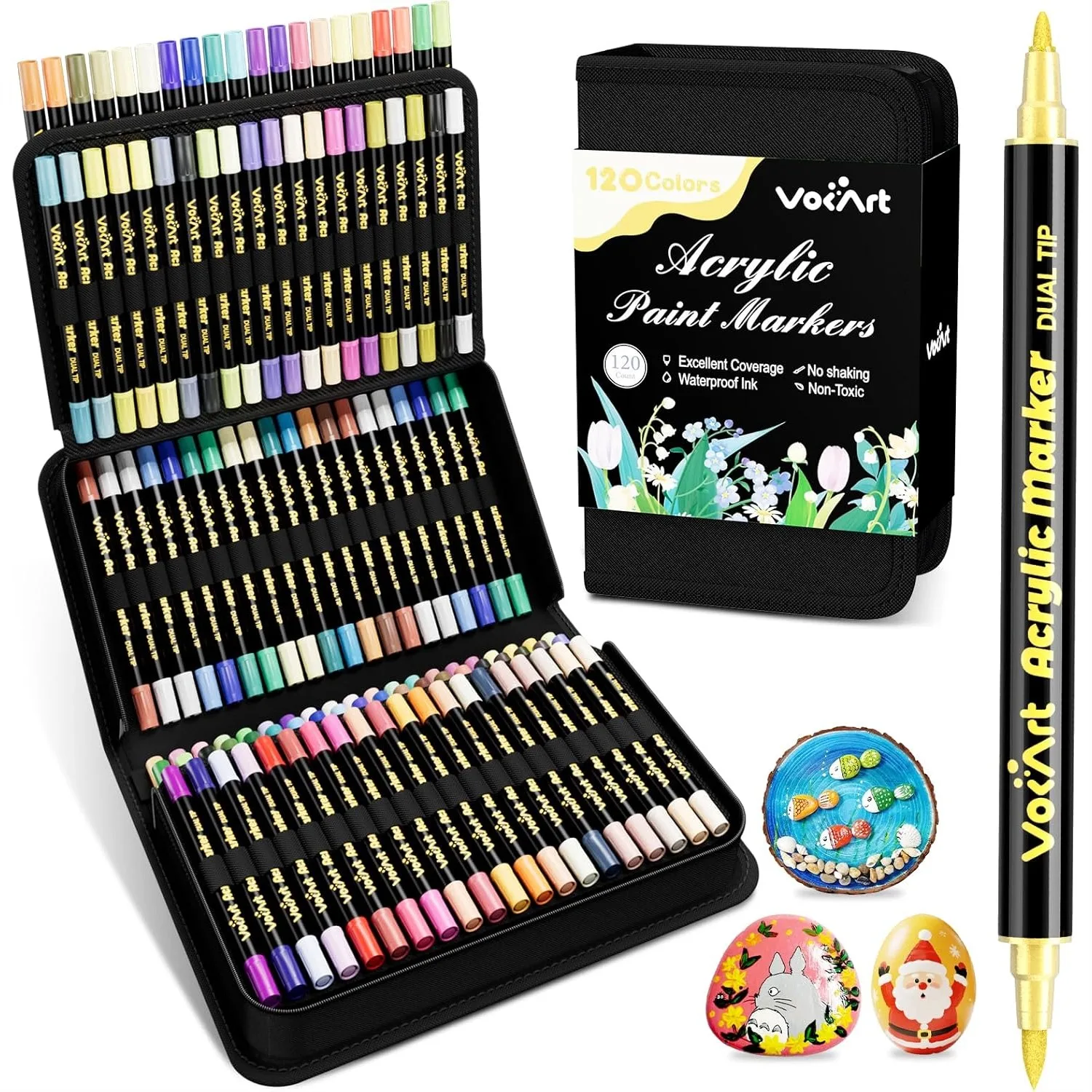 

120 Colors Acrylic Paint Markers With Dual Tips For Rock Canvas Ceramic Wood Glass Fabric