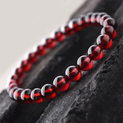 Natural Red Pomegranate Stone Bead Bracelet Women Man Dark Garnet Charm Bangles Yoga Meditation Friendship Gift Pulseras Mujer