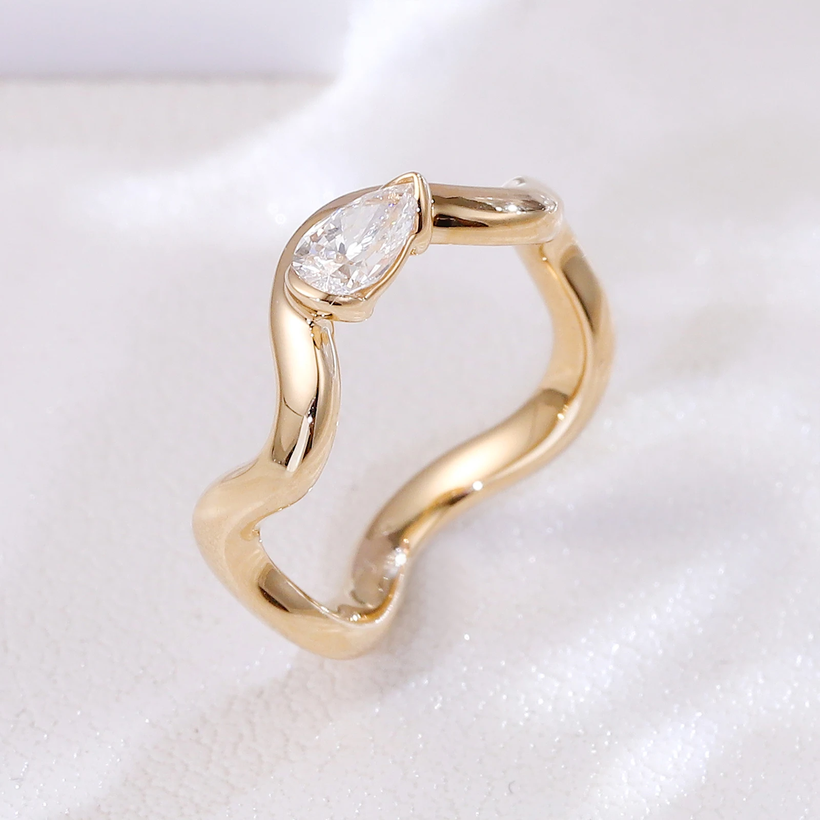 

Provence Trendy Wavy Tail Ring 10K Solid Gold DEF/VS Lab Diamond Engagement ring for Women girls Personalized Christmas Gifts
