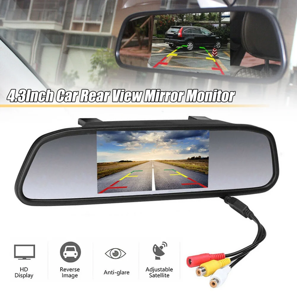 4.3Inch Car DVR Dash Camera Rear View Mirror Monitor Supports 2-Way Video Recorder Dash Cam LCD Display