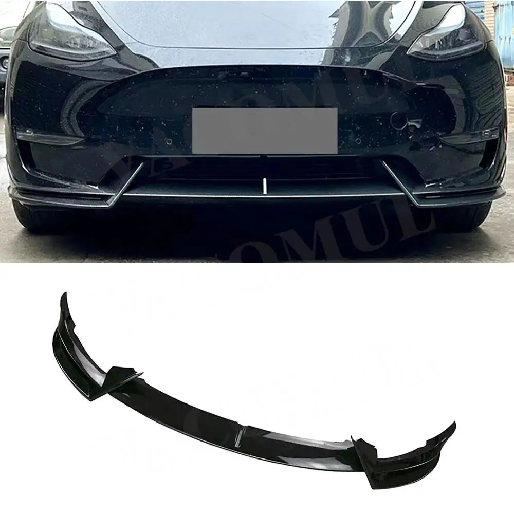 

VACOMUL 3Pcs Front Bumper Lip Spoiler for Tesla Model Y 2018 + Auto Front Spoiler Lip Splitters ABS Carbon Look Gloss Black