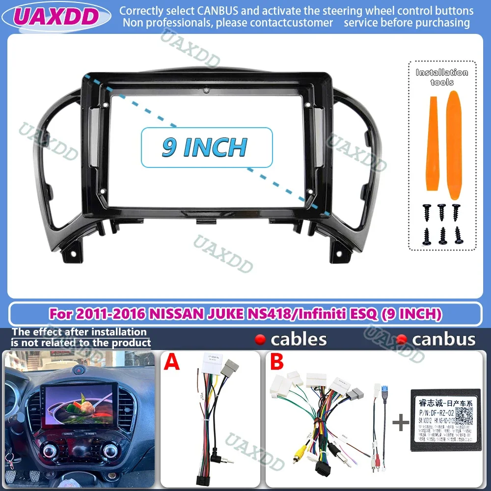 Android gps estéreo painel kit de montagem painel acessório do carro quadro fáscia para nissan arnês 2011-2016 esq juke nspoor uv ns418
