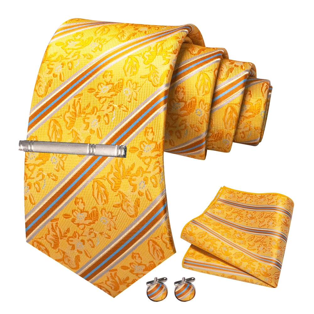 JEMYGINS Mode Männer Krawatte Luxus Gelb Gold Striped Plaid Seide Hochzeit Krawatte Für Männer Hanky Manschettenknopf Krawatte Set Bussiness Party geschenk – Detail 20