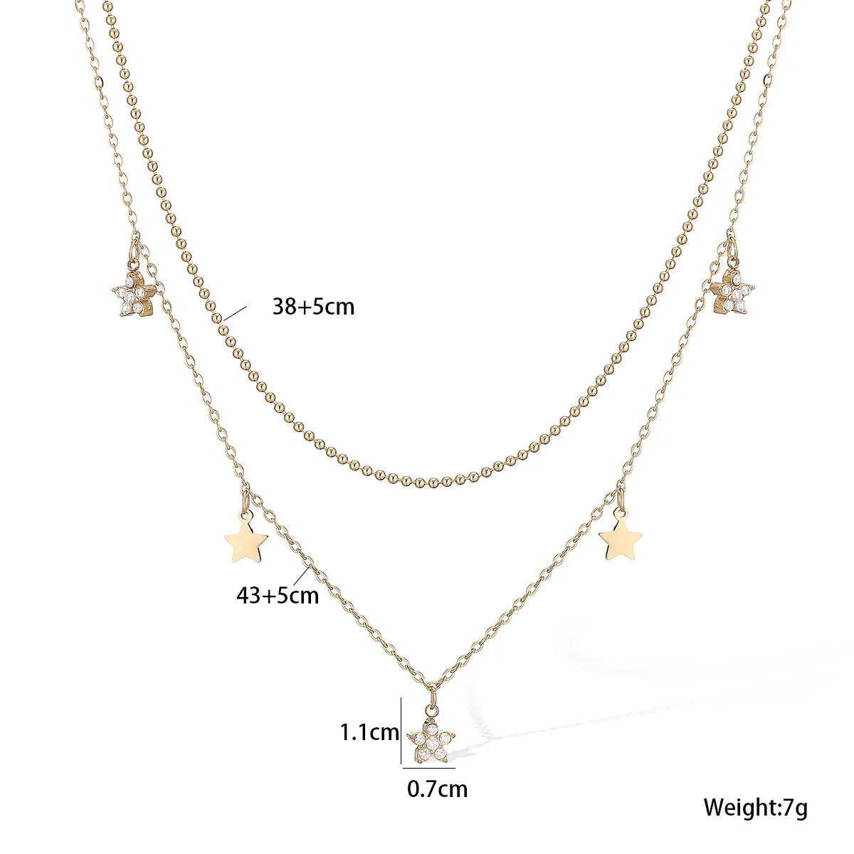 NEWBUY Trendy Gold Color Double Layers Choker Necklace For Lady Clear CZ Zircon Stainless Steel Jewelry