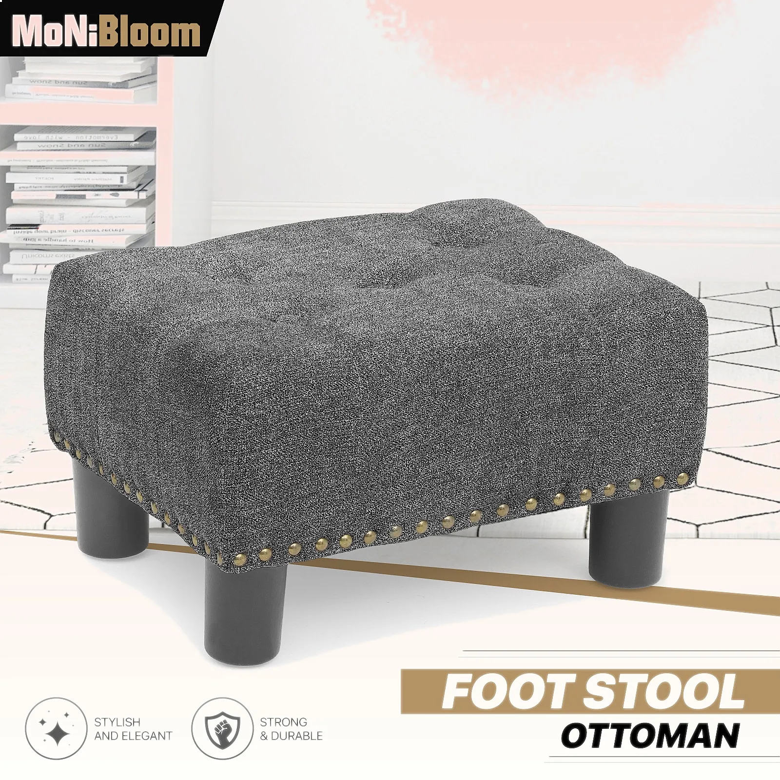 Modern Tufted Lift Top Ottoman, 15" Gray Upholstered Rectangular Pouf Footstool