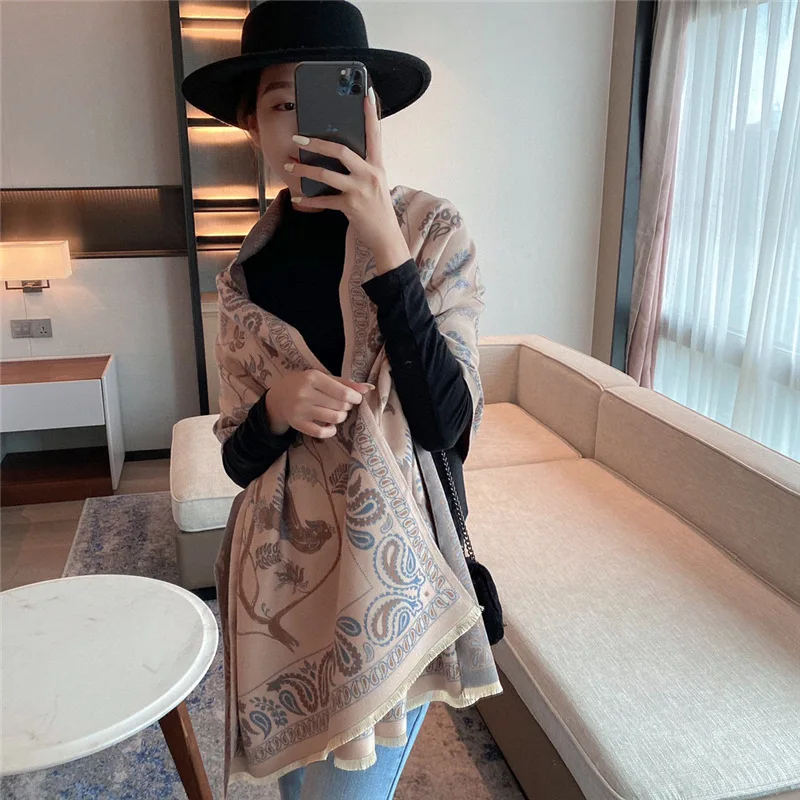 Luxury Cashew Winter Thick Warm Scarf Women Cashmere Shawl and Wraps Pashmina Neckerchief Bufanda Female Long Tessel Echarpe