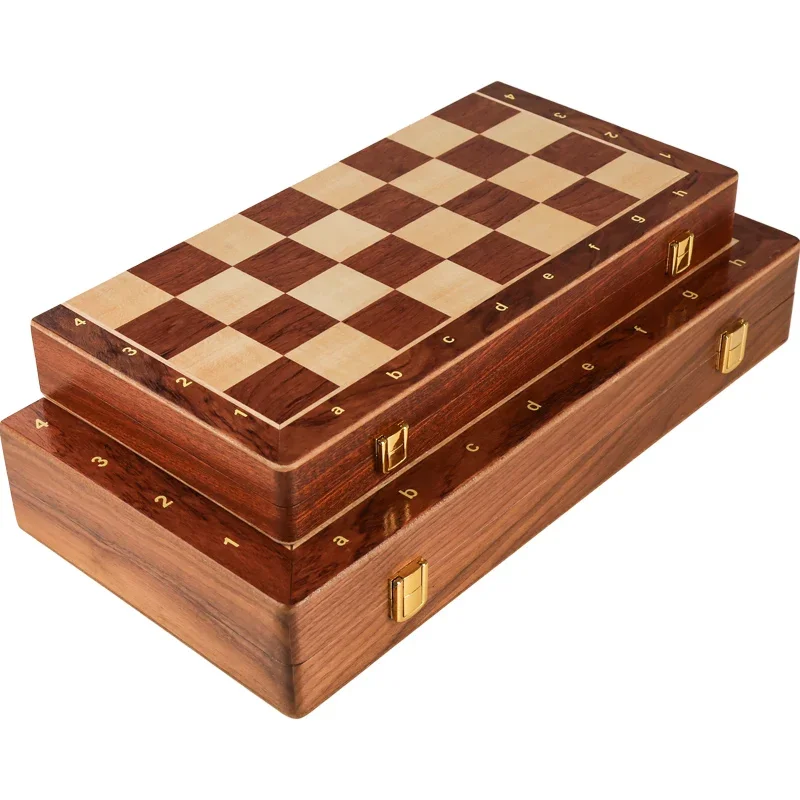 Top Grade Wooden Folding Big Traditional Classic Handwork Solid Wood Pieces with Carved Chess Figures,Walnut Chessboard view 5