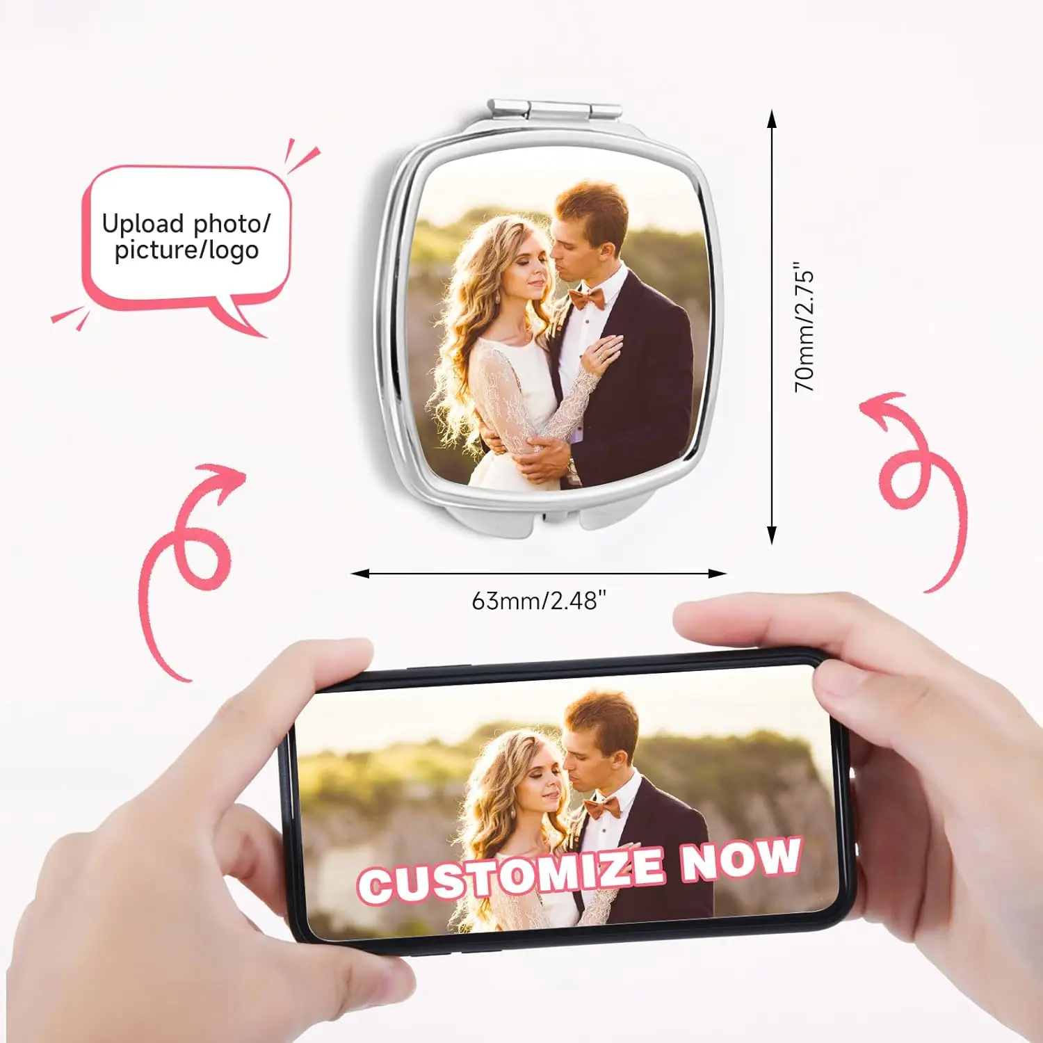 Custom Made Circular And Square Heart-Shaped Photo Mirror For Make up use. A Unique Design As a Valentine's Day Gift