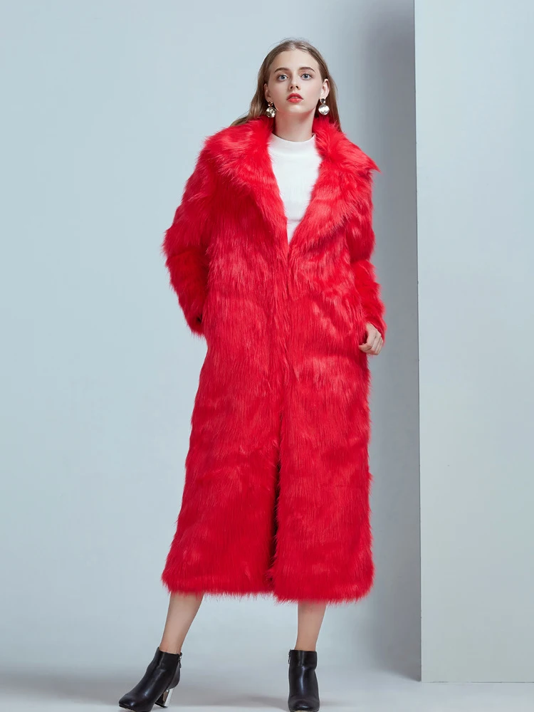 ZADORIN High Street หรูหรายาว Faux Fur Coat Vintage Slim สีแดงสีชมพู Faux ขนสัตว์ Fluffy เสื้อผู้หญิง Pele