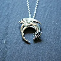 Classic Western Sleeping Dragon Necklace Mythical Dragon Minimalist Pendant Medieval Symbol Necklace Dragon Pendant Jewelry Gift