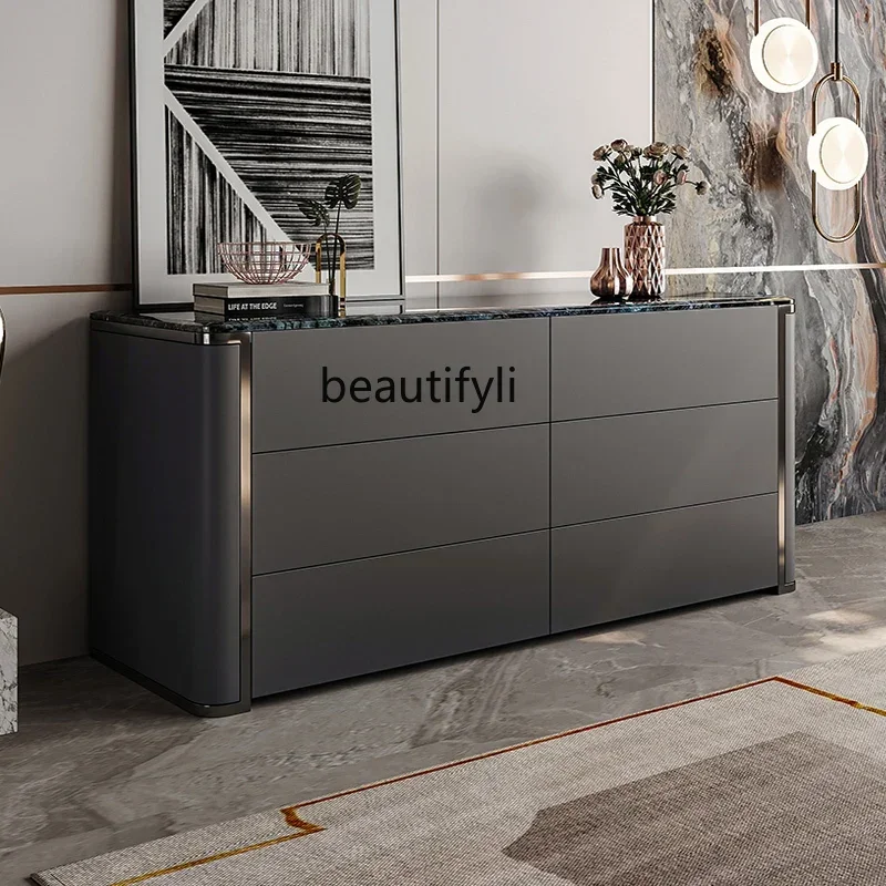 

Italian minimalist light luxury porch cabinet, living room against the wall, solid wood bedroom locker, advanced sense