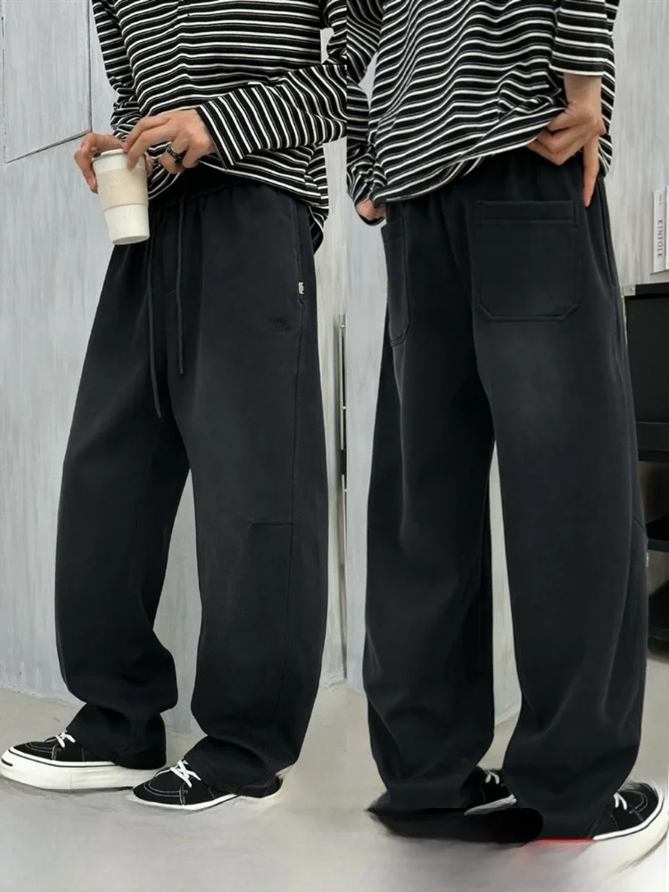 

Thiened Fce Lined American Sle Повседневные прямые мужские спортивные штаны Зимние свободные широкие брюки Spor Leisure Trou...