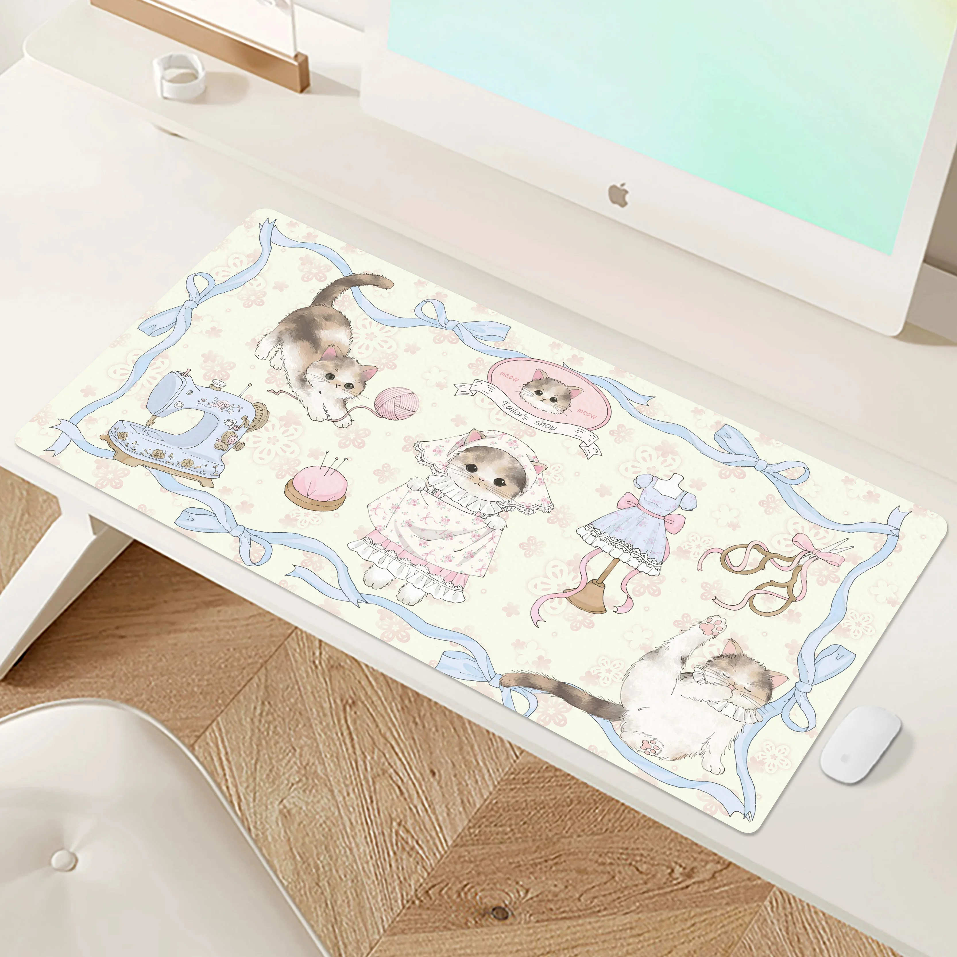 Cute Kitten Bear Pu Leather Mousepad Office Desk Mat Mouse Pad Computer Speed Type Carpet Mat Player Laptop Keyboard Cartoon