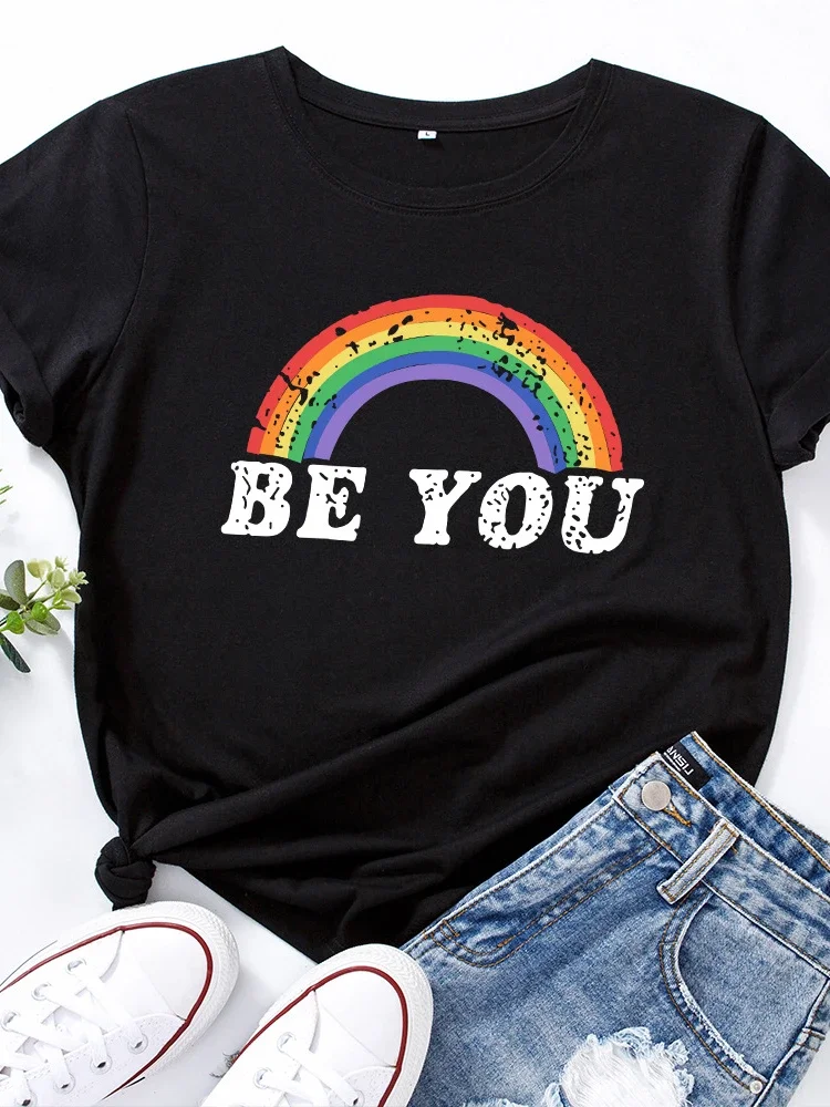 Be You Rainbow Print T Shirt Women Short Sleeve O Neck Loose Tshirt Summer Women Causal Tee Shirt Tops Camisetas Mujer