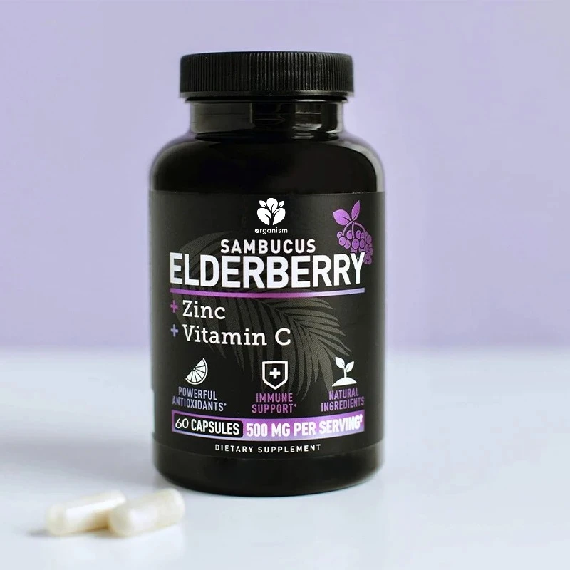 

Elderberry Capsules+Zinc+Vitamin C, Used to Support the Immune System -60 Capsules of Black Elderberry