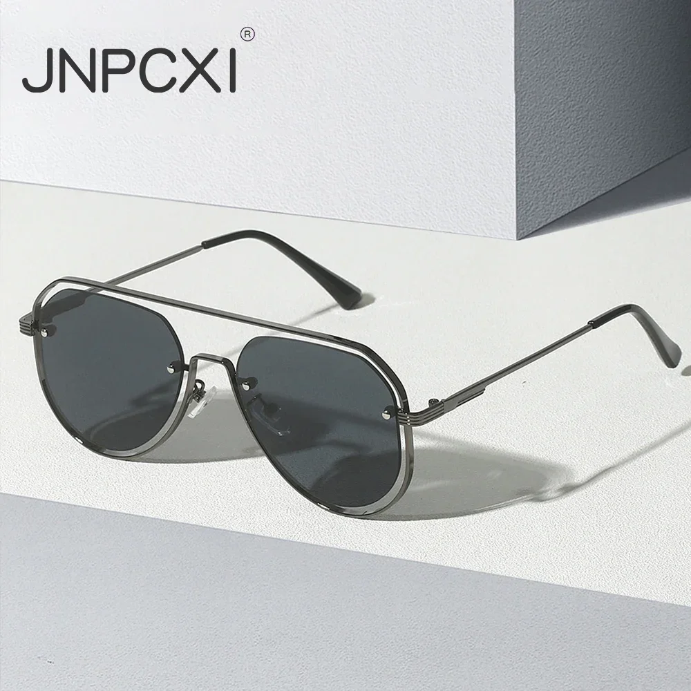 JNPCXI New Retro Metal Double Bridges Pilot Men Sunglasses Fashion Gradient Shades UV400 Women Punk Trending Sun Glasses