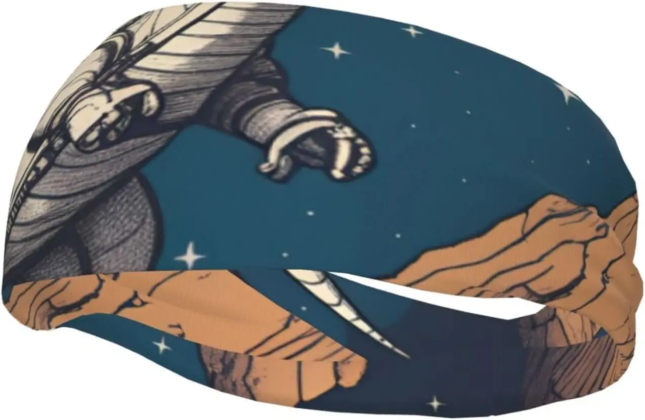

Funny Astronaut Dinosaur Rocke Print Comfortable Headbands for Women,Sports Sweatband,for Yoga,Gym,Running,and More