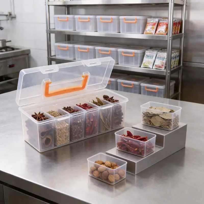 7-teiliges Werkzeug-Organizer-Set, transparente Aufbewahrungsbox mit Trennwänden, tragbarer Koffer für Gewürze, Perlen, kleine Hardware-Zubehörteile – Detail 1