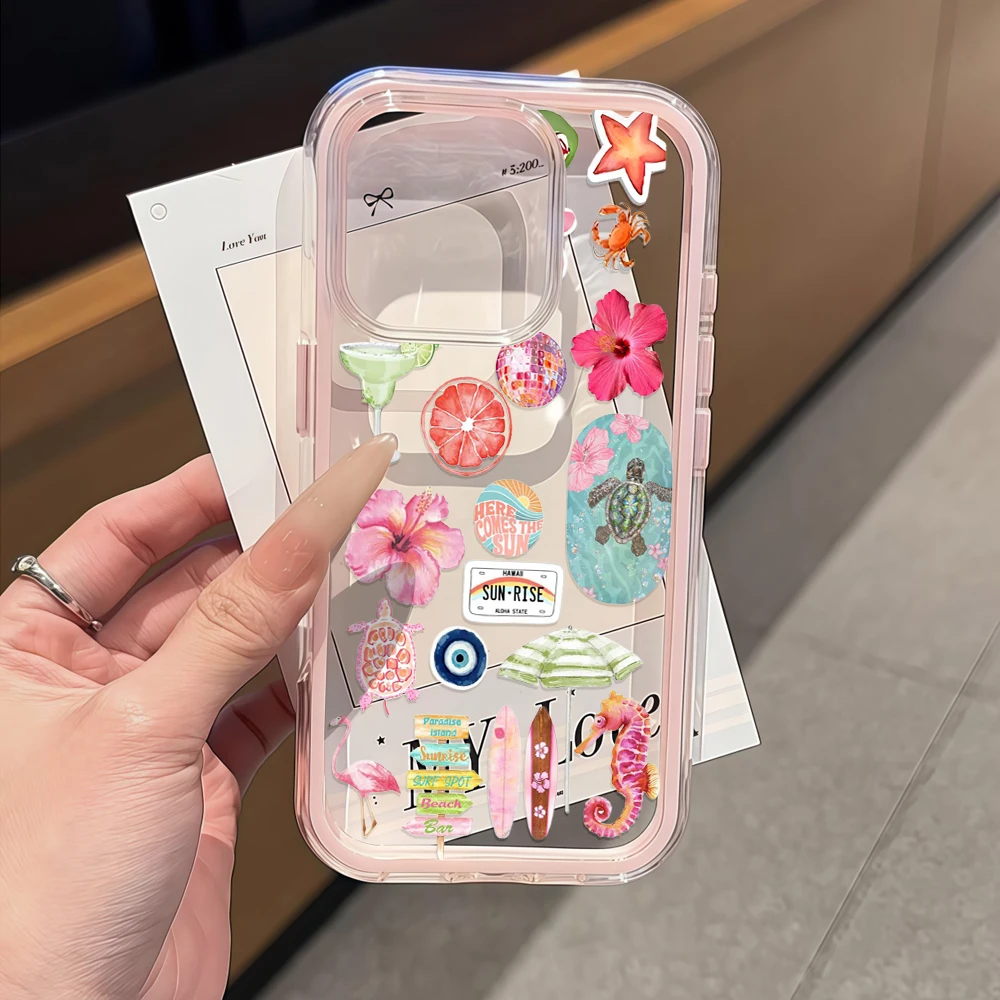Sommer Hawaii Strand Aufkleber Transparente Handyhülle für Galaxy A57 A37 A55 A54 A36 A35 5G S25 S24 S23 Plus S26 Ultra FE 5G Weiche Hülle – Detail 1