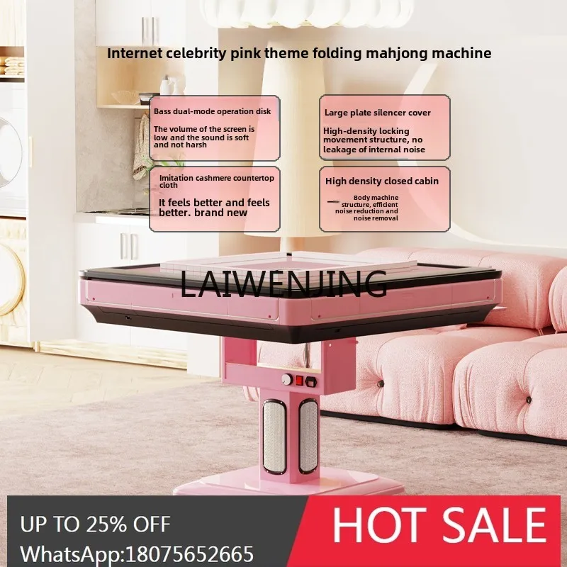 

Pink Bass Mahjong Machine Automatic Household Double Drive Folding Mahjong Table