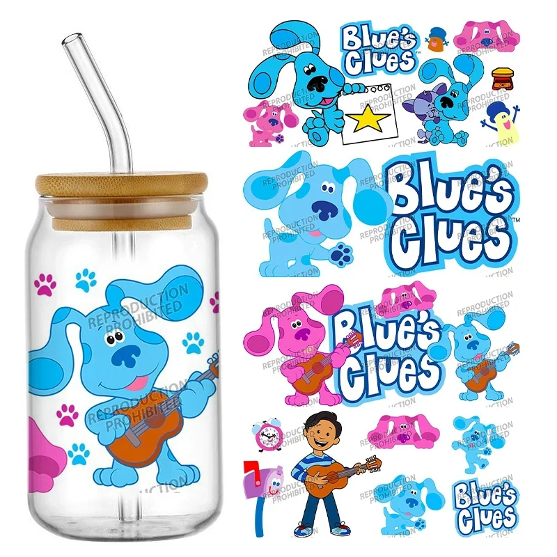 Cartoon Blue Clues UV DTF Transfer Stickers For 16OZ Glass Bottle Can Waterproof Cup Wrap Custom DIY Labels
