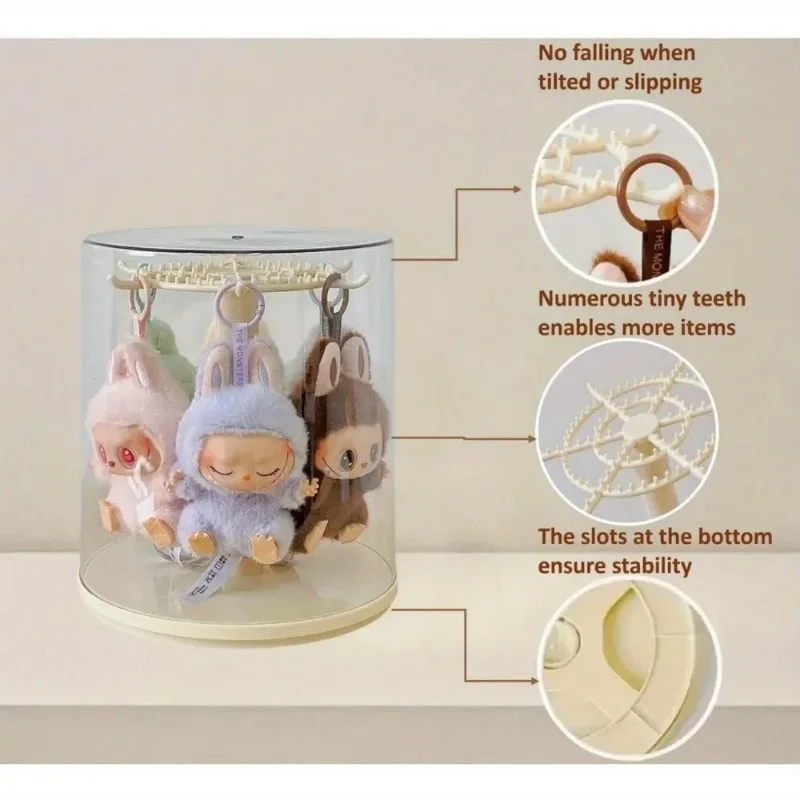 

For labubu Plush Toy Display Box Pendant Doll Clear Storage Case Display Stand 360° Rotation Protective Shell for Cute Figurines