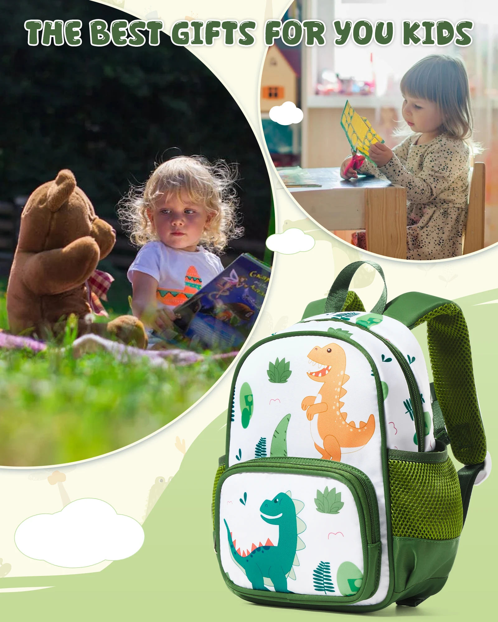 Cute Dinosaur Backpack for Kids Boys Girls,Childish Dino Schoolbag,Preschool School Children Bag,Nursery Primary Student Bookbag