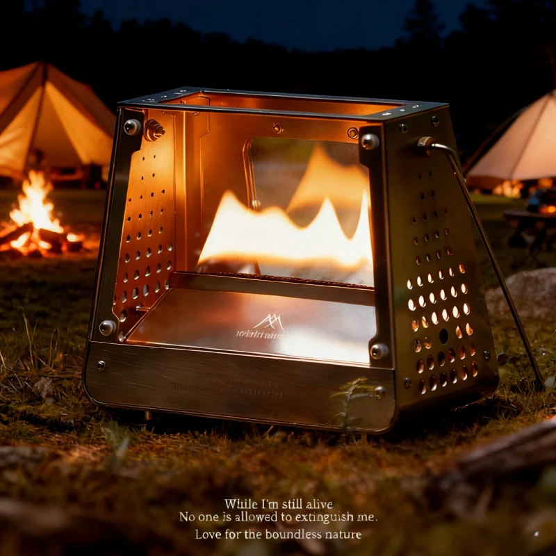 

MOUNHIKER Newest Small Viewing Stove Outdoor Camping Portable Fire Burning Platform 201 Stainless Steel Mini Fire Heater Stove