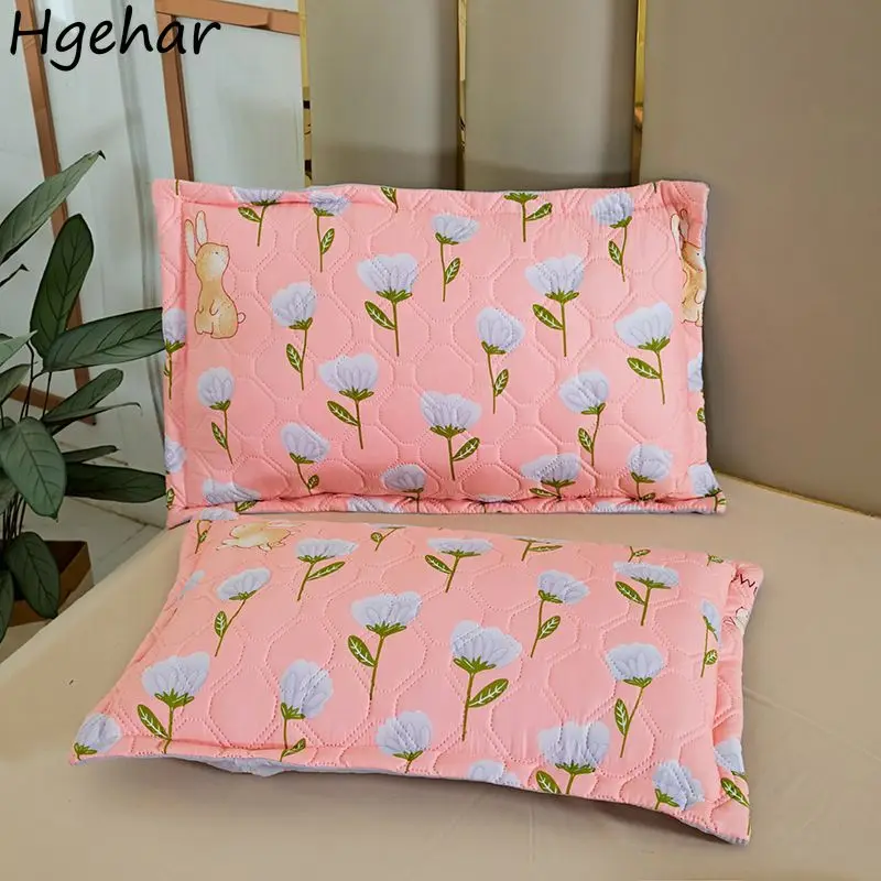

1/2pcs Pillowcase Thicken Floral Nordic Floral Cotton Dust-proof Breathable Skin-friendly Pillow Case Cover Universal Bedding
