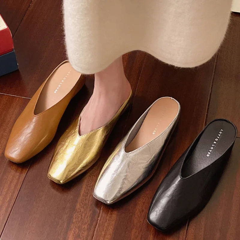 Women Slippers 2025 New Square Toe Elegant Sandals Women Summer Luxury Designer Shoes Comfortable Slip on Slippers Slides Women