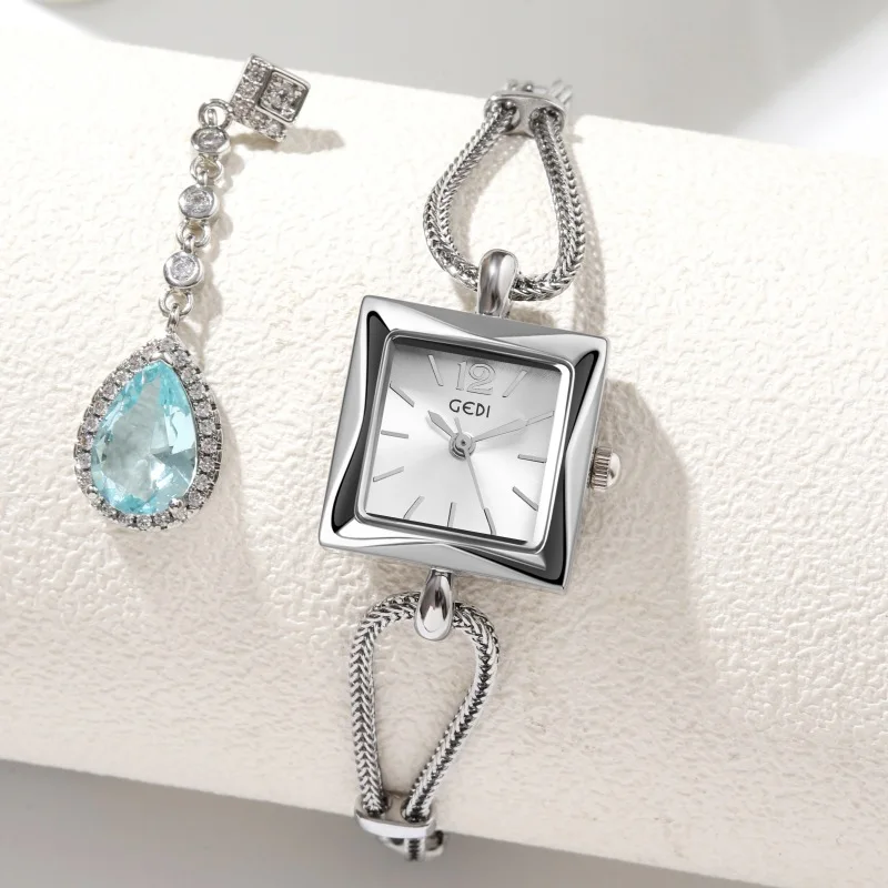 ZHANG Niche High-end Women's Watch Simple 9mm Small Square Plate Durable Alloy Bracelet Waterproof Antique Quartz  Watch