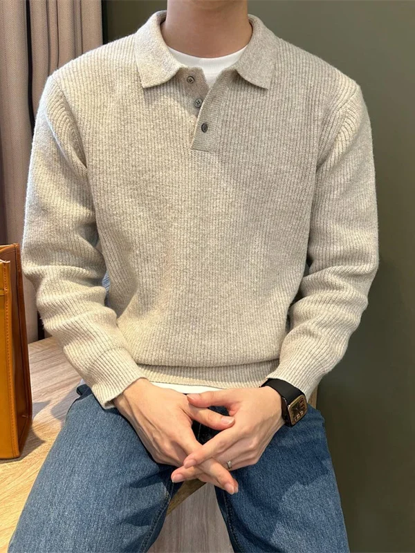 الرجعية اليابانية Sle عارضة الفاخرة irt للرجال بسيطة اللون غرامة شريط Brued تنوعا محبوك سترة #4