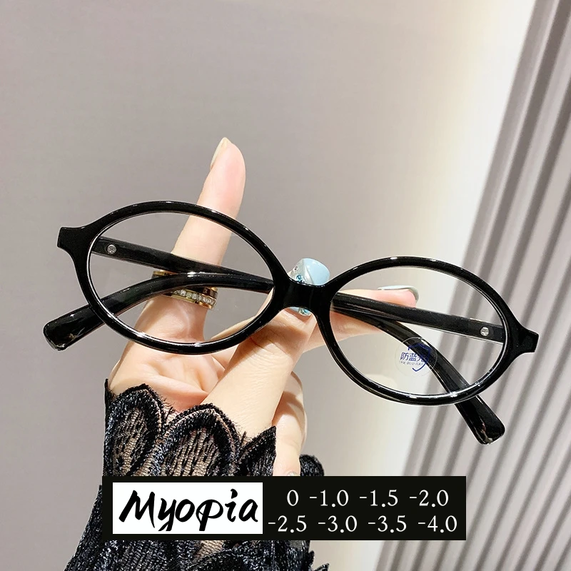 New Oval Frame Myopia Glasses Anti-Blue Light Minus Eyewear Women Eye Protective Computer Goggles Diopters -1.0 -1.5 To -4.0