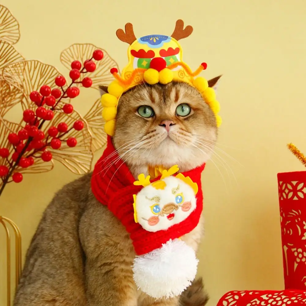 Cute Cat New Year's Tiger Head Hat Stylish Cartoon Dog Spring Festival Decoration Comfortable Adjustable Pet Clothing Kitten