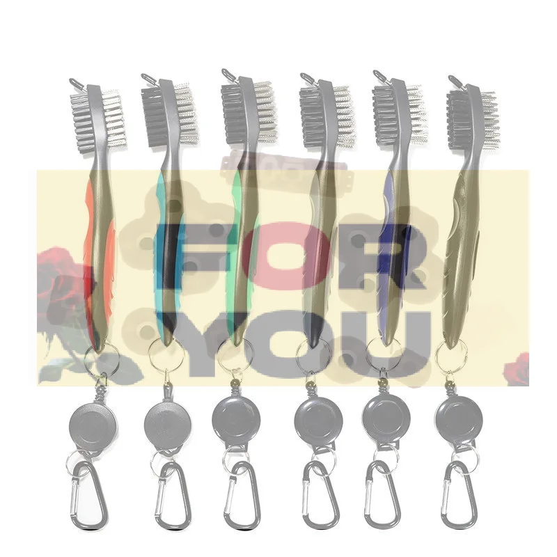 【OD】1pc Golf Club Brush Groove Cleaner Retractable Dual Sided Nylon Bristles Aluminum Carabiner Groove Cleaner Groove Cleaning