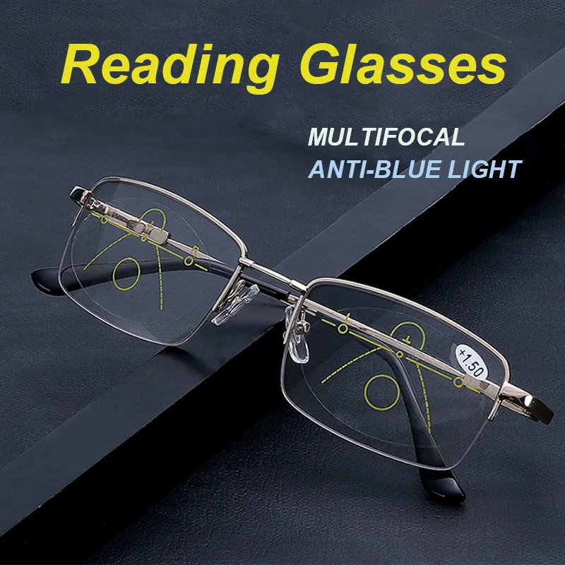 2026 Progressive Multifocus Computer Reading Glasses Blue Light Blocking Titanium Spring Hinge Multifocal Readers Eyeglasses