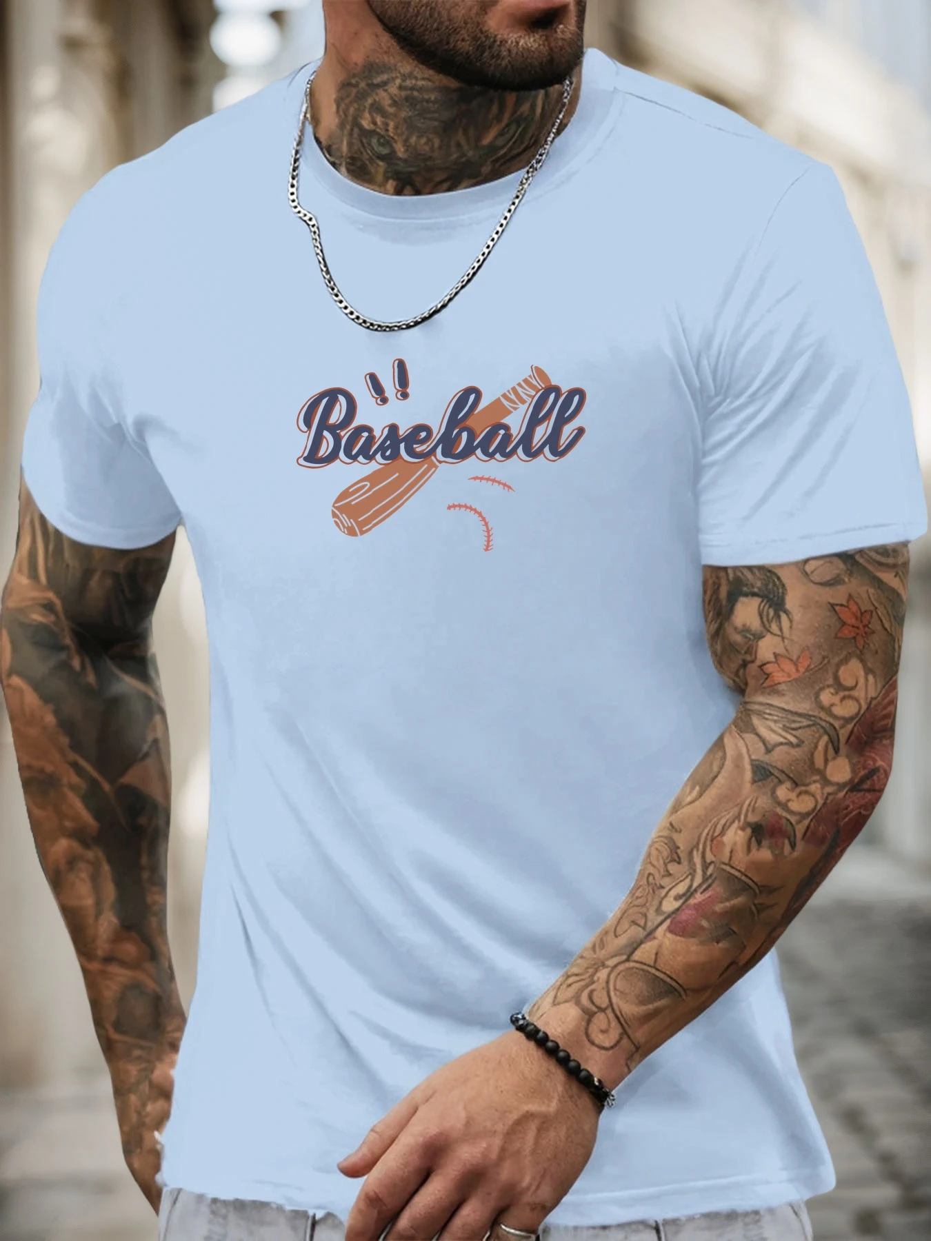 Men's Summer Soft Lightweight Round Neck Short Sleeve T-Shirt Baseball Printed Breathable Casual