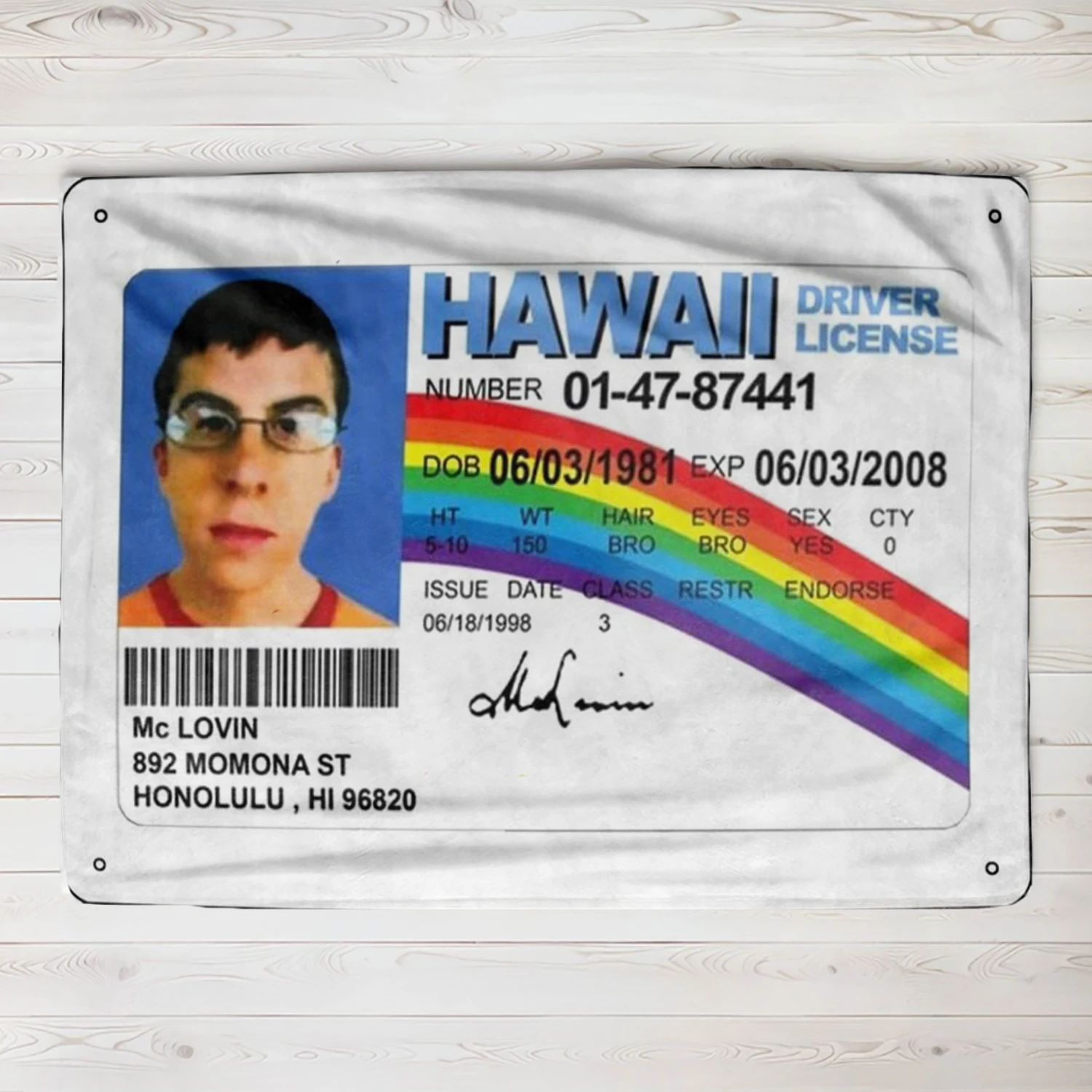 1 Pc Funny McLovin ID Fake Driver License,Blanket Banner Meme blanket with HD Printing,Cool blanket for College Dorm Room D