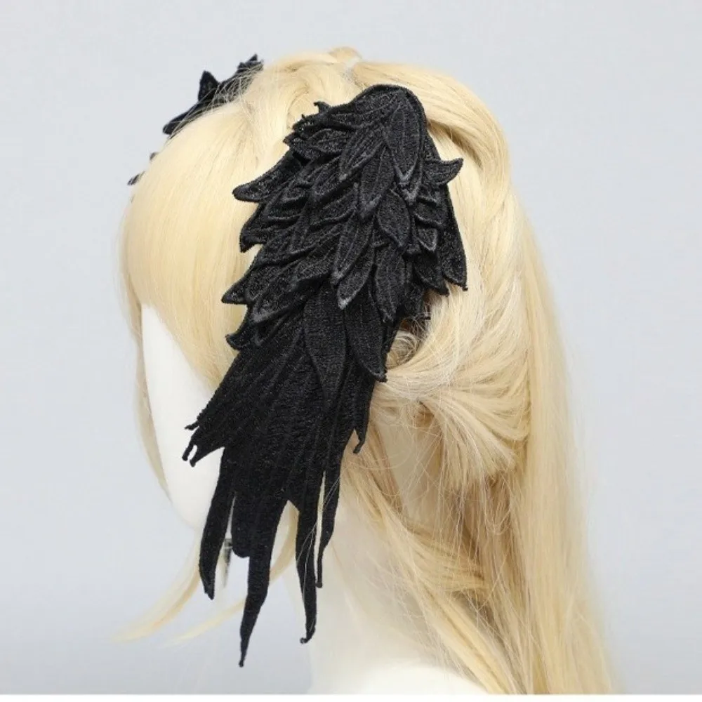 Vintage Angel Wing Hair Clips Black White Wing Hair Ornament Lolita Headwear Barrette Hairpin Halloween Hair Props Cosplay Party