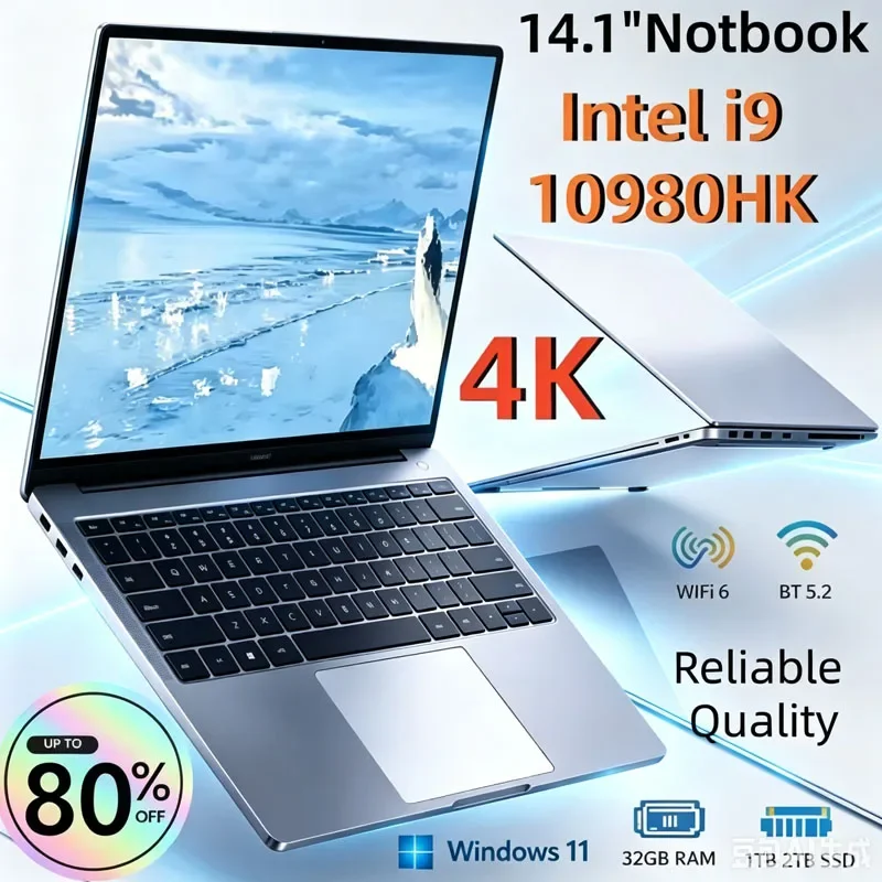 

NEW Gaming Laptop 14.1 inch FHD AMD Core Intel i9-10980HK 32GB RAM 2TB M.2 SSD WiFi6 Win11PRO Backlit Keyboard Office PC