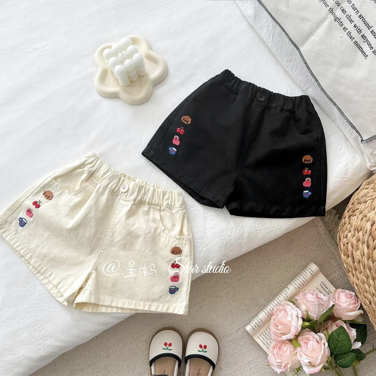 

Baby Girls Shorts Kids Short Pant Toddler Cartoon Embroidery Trousers 2024 Summer 1 To 6 Yrs Children's Clothing Casual
