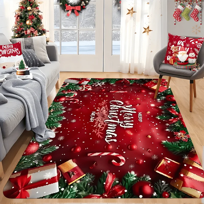 1pc of Christmas-Themed Area Rug Featuring a Candy Cane Design, Perfect for Living Rooms, Bedrooms, Bathrooms, And Kitchens. Ide