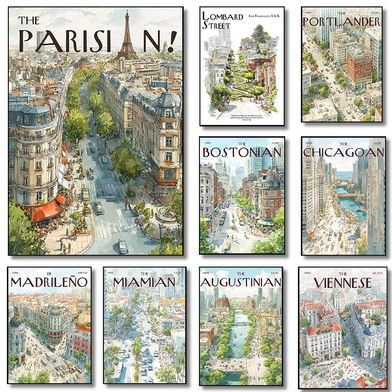 (Aucun cadre) Affiche de voyage Downtown Skyline, Londres, Madrid, architecture, paysage urbain, impressions modernes, toile, art mural, image, maison, Livi