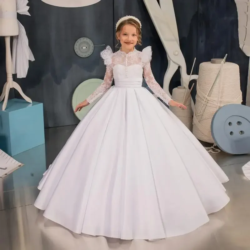 

Children Bridemaid Mermaid Wedding Dresses For Kids Long Gowns Flower Girl Lace Dress Girls Party Elegant White Frocks