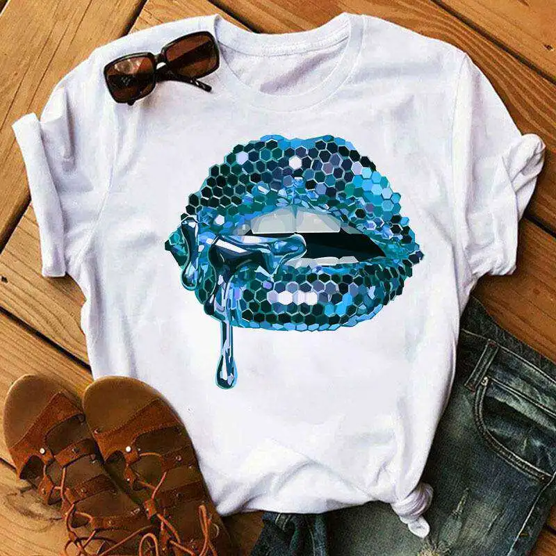 Lips Pure Cotton Printed Men's and Women's Fashion Trend T-shirt Summer New Personalized Round Neck Loose Casual T-shirt view 5